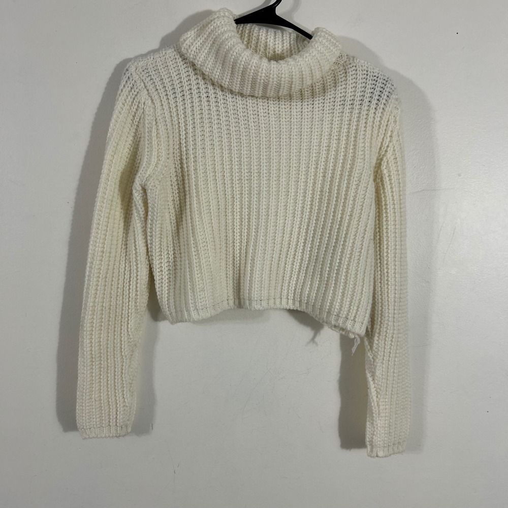 Unbranded Turtleneck Sweater Womens M Off White Cropped Chunky‎ Ribbed KNIT